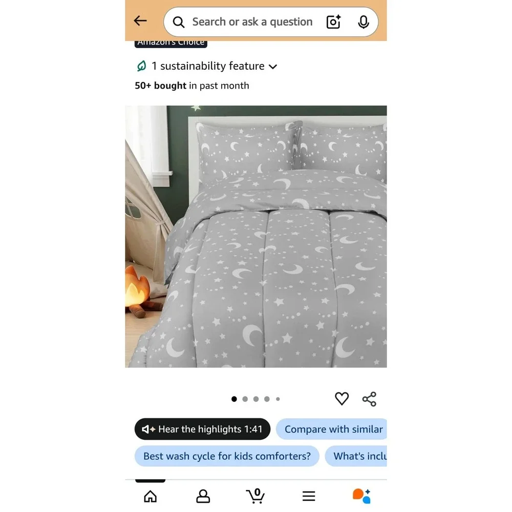 Gray White Stars Moon Sky Twin Comforter Set w/ Pillow Sham Polyester Bedding